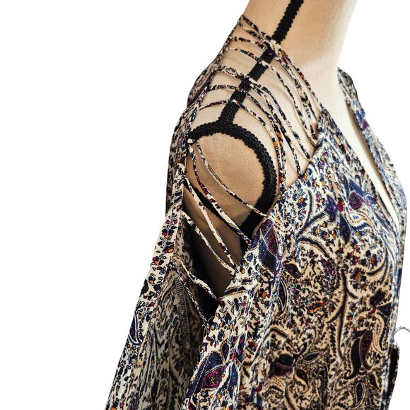 Intimately Free People Womens Sz Small Strappy Shoulder Robe Paisley Bells Boho - Picture 5 of 9